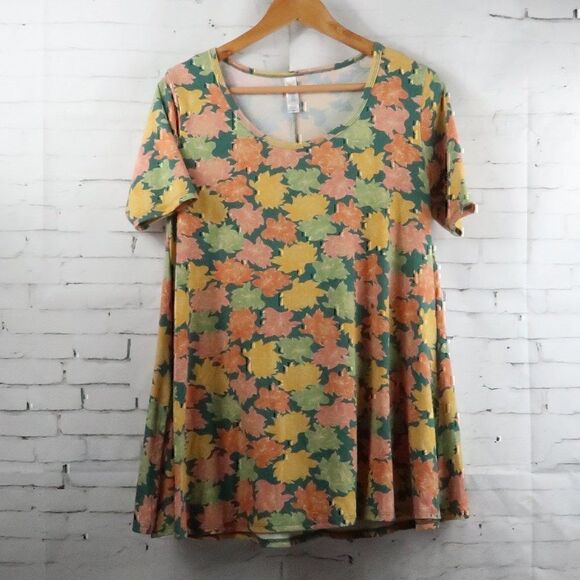 LuLaRoe Tops - LULAROE GREEN, YELLOW & ORANGE FALL DESIGN SHORT SLEEVE MATERNITY TOP SIZE XXS